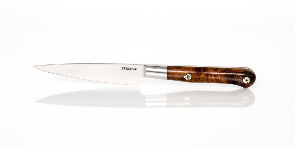 Couteau d'office forgé Perceval 10 cm avec lame en acier Triple A™ et manche en Bois de Fer d'Arizona fabriqué artisanalement à Thiers en France.