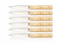 Coffret de 6 couteaux de table 9.47 en érable moucheté avec lame en acier inoxydable Sandvik 12C27M fabriqués artisanalement à Thiers en France, by marcin
