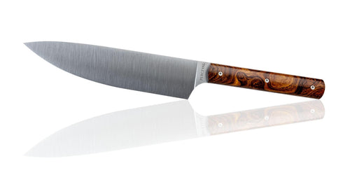 Couteau de cuisine Éminceur Perceval 18 cm avec lame en acier inoxydable 12C27M et manche en Bois de Fer d'Arizona fabriqué artisanalement à Thiers en France.
