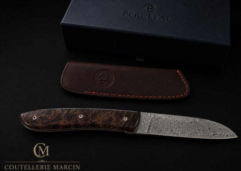 Couteau Perceval Le Français L08 Damas – Loupe de Peuplier Noir – Fabrication Française