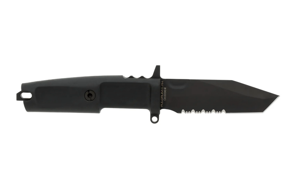 Extrema Ratio Fulcrum C FH noir, couteau tactique fixe en acier Böhler N690 avec lame partiellement dentelée, manche Forprene et étui TEK-LOK.